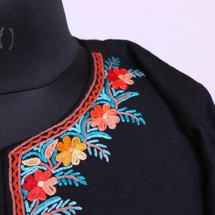 Designer Black Poshbaagh Pheran With Hand Aari Embroidery on Neck and Sleeves- Needle Magic (38,53) - Image 4