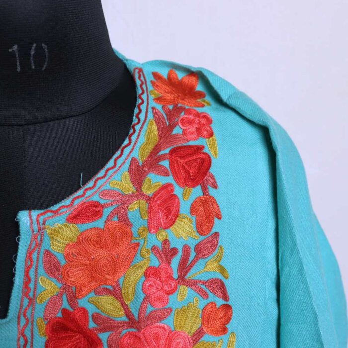Women Kashmiri Phiran Bluish Color with Beautiful Aari Embroidery -Marhaba - Image 2