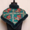 Kashmiri Zeenat Baby Girl Aqua Color Woolen Aari Embroidery Fur Poncho