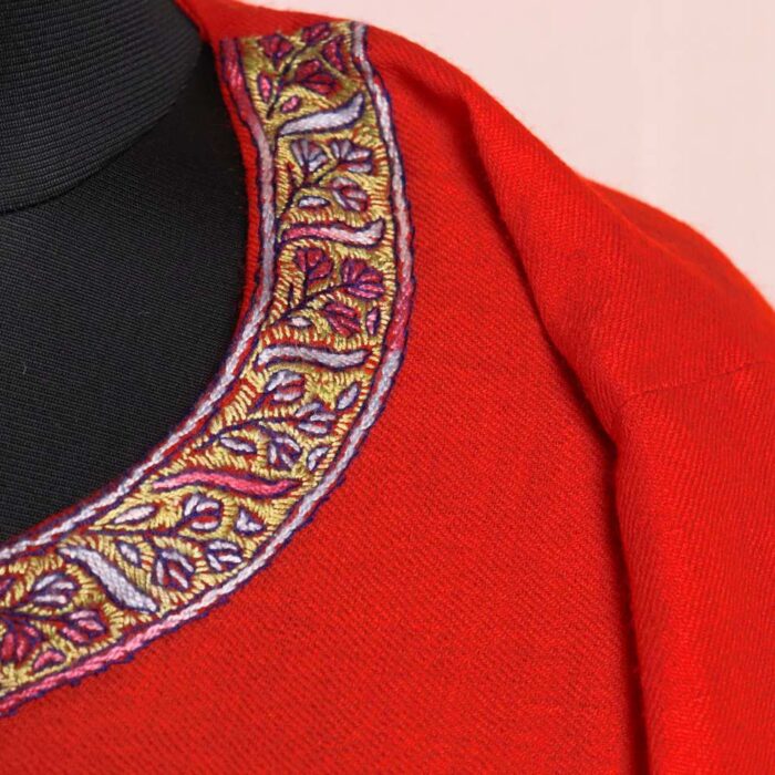 Red Pure Wool Pheran With Beautiful Hand Sozni Work - Image 3