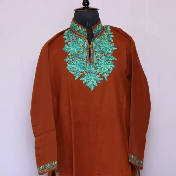 Kashmiri Kurta for Winter Rust Orange With Embroidery (38.5/47) - Cashmere Poshaak - Image 3