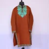 Kashmiri Kurta for Winter Rust Orange With Embroidery (38.5/47) - Cashmere Poshaak