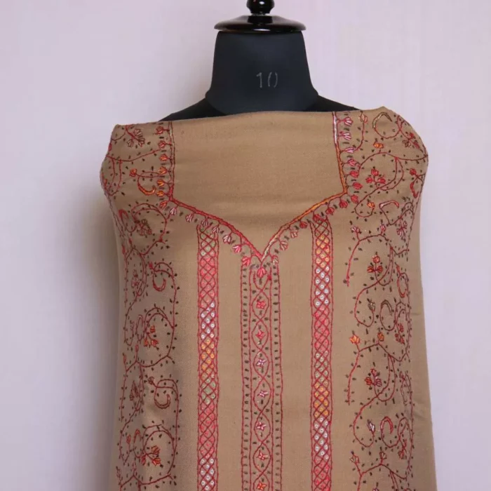 Natural Kashmiri Woolen Suit With All Over Hand Needle Sozni 3PC | Adleen Collection - Image 2