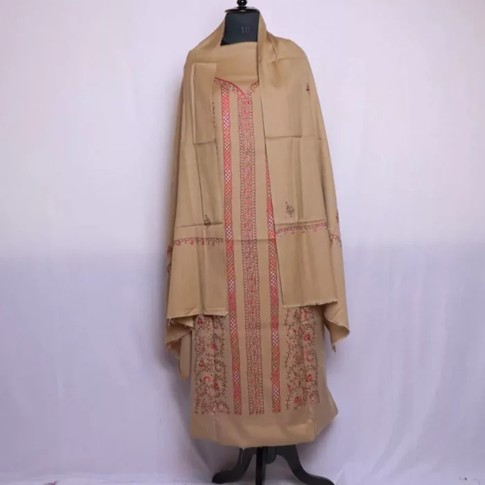 Natural Kashmiri Woolen Suit With All Over Hand Needle Sozni 3PC | Adleen Collection