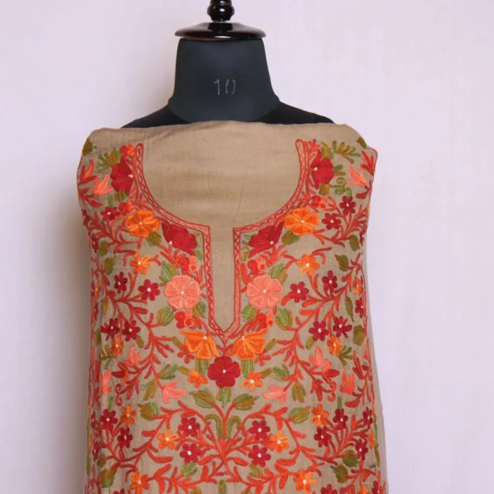 Natural Poshbaagh Kashmiri Woolen Garam Suit 3PC With Jaama All Over Embroidery | Mumina - Image 3