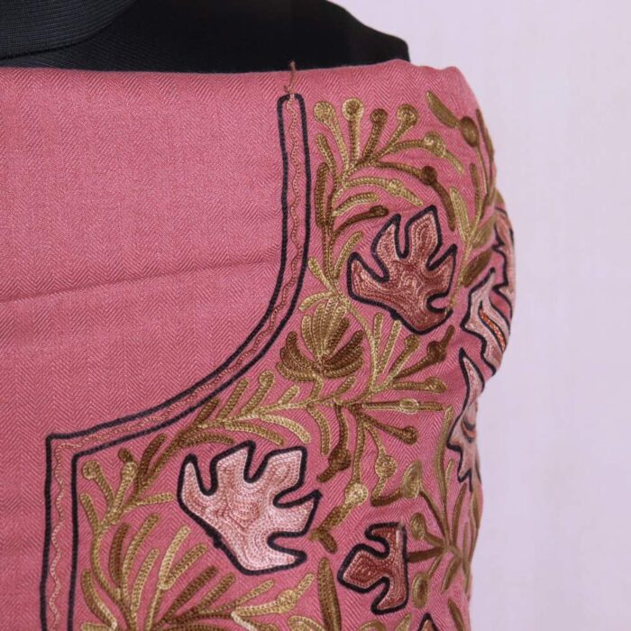 Pink Chinarbaagh Kashmiri Woolen Suit 3PC With Jaama All Over Embroidery | Mumina - Image 3