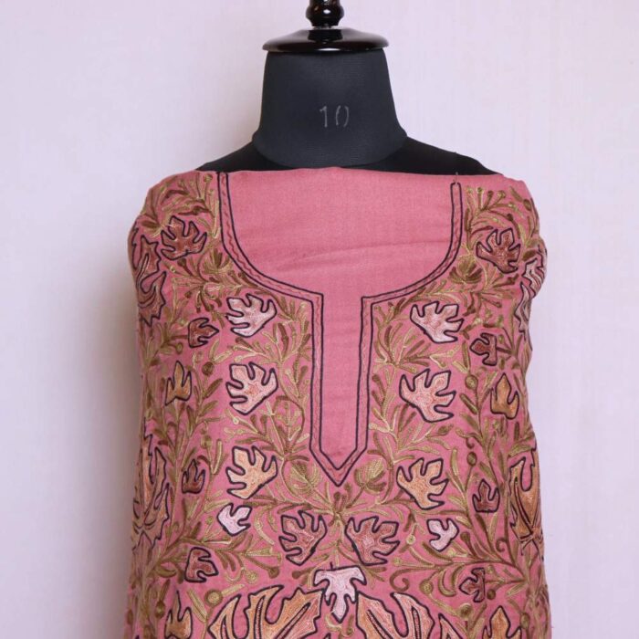 Pink Chinarbaagh Kashmiri Woolen Suit 3PC With Jaama All Over Embroidery | Mumina - Image 2