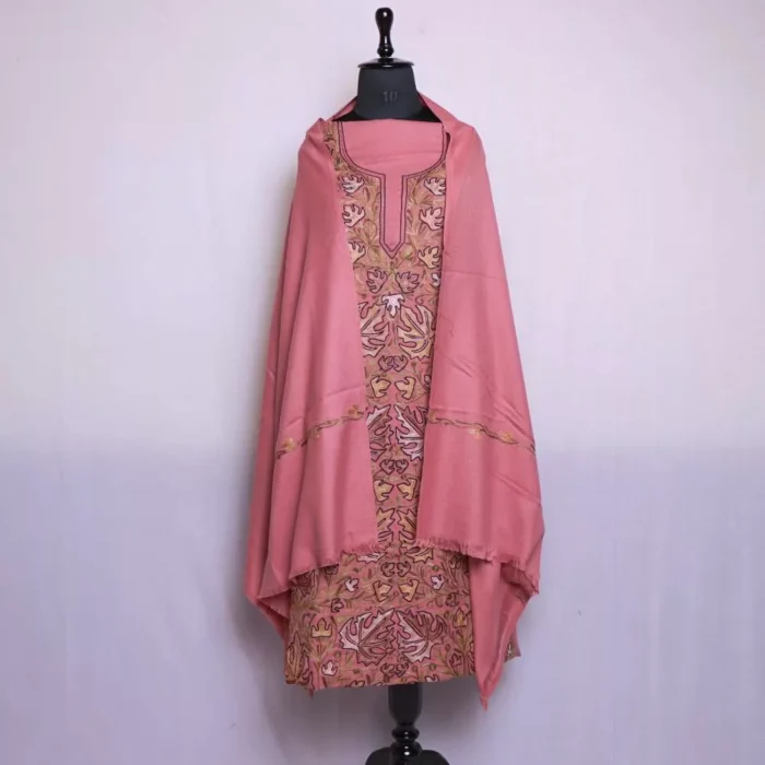 Pink Chinarbaagh Kashmiri Woolen Suit 3PC With Jaama All Over Embroidery | Mumina