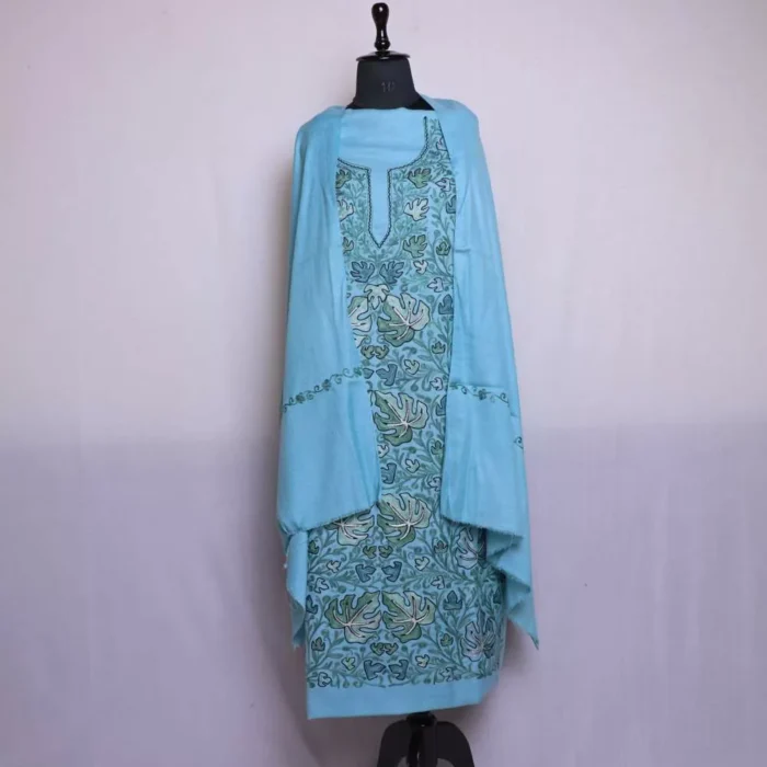 Blue Chinarbaagh Kashmiri Woolen Suit 3PC With Jaama All Over Embroidery | Mumina