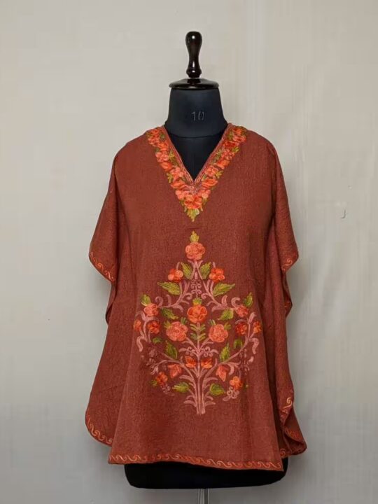 Rust Girls Cotton Short Kaftan with Aari Embroidery - Gulmohar