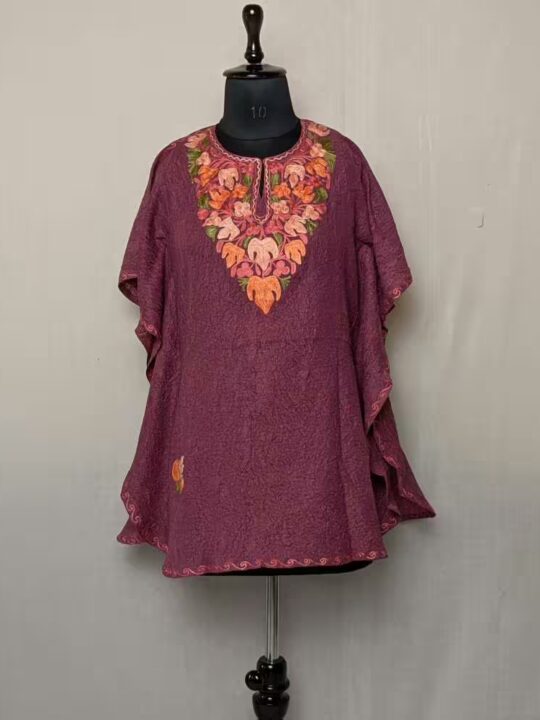 Girls Cotton Kaftan in Chinaari Aari Embroidered Design - Gulmohar