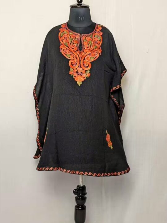 Black Girls Cotton Kaftan With Beautiful Aari Work Motifs -Gulmohar