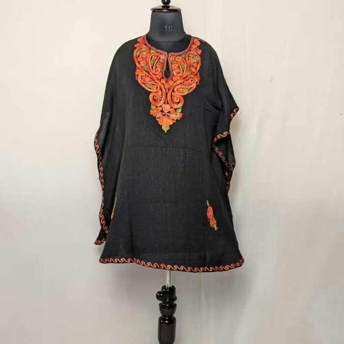 Ebony Black Kids Cotton Kaftan-Cozy Fit, Impressive Aari Patterns (8-9 y)