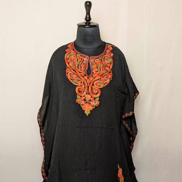 Ebony Black Kids Cotton Kaftan-Cozy Fit, Impressive Aari Patterns (8-9 y) - Image 2