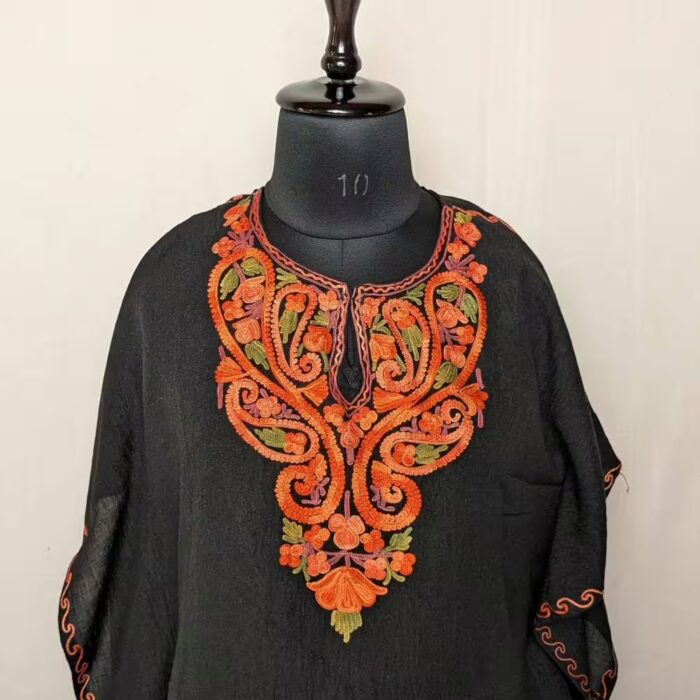 Ebony Black Kids Cotton Kaftan-Cozy Fit, Impressive Aari Patterns (8-9 y) - Image 3