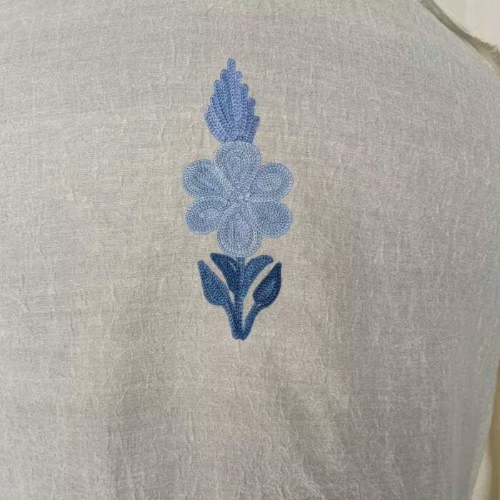 White Cotton Kaftan- Soft Fabric, Aari-Stiched Comfort - Image 4