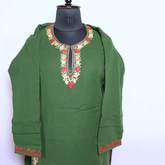 Long Green Woolen Shahi Kurti for Winter Wear (L 40.5) - Image 2