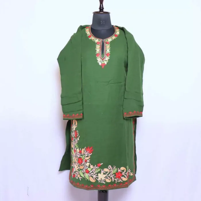 Long Green Woolen Shahi Kurti for Winter Wear (L 40.5)