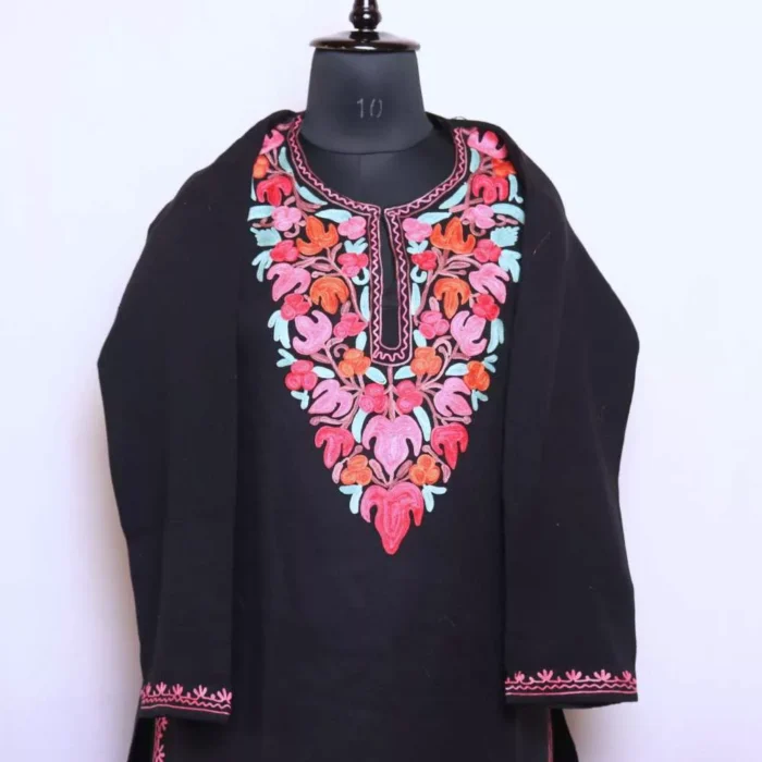 Chinari Black Woolen Mumtaz Long Kurti for Kashmiri Girls  Winter Wear (L 40.5) - Image 2