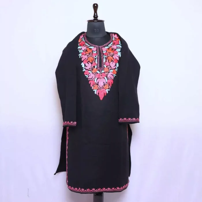 Chinari Black Woolen Mumtaz Long Kurti for Kashmiri Girls  Winter Wear (L 40.5)