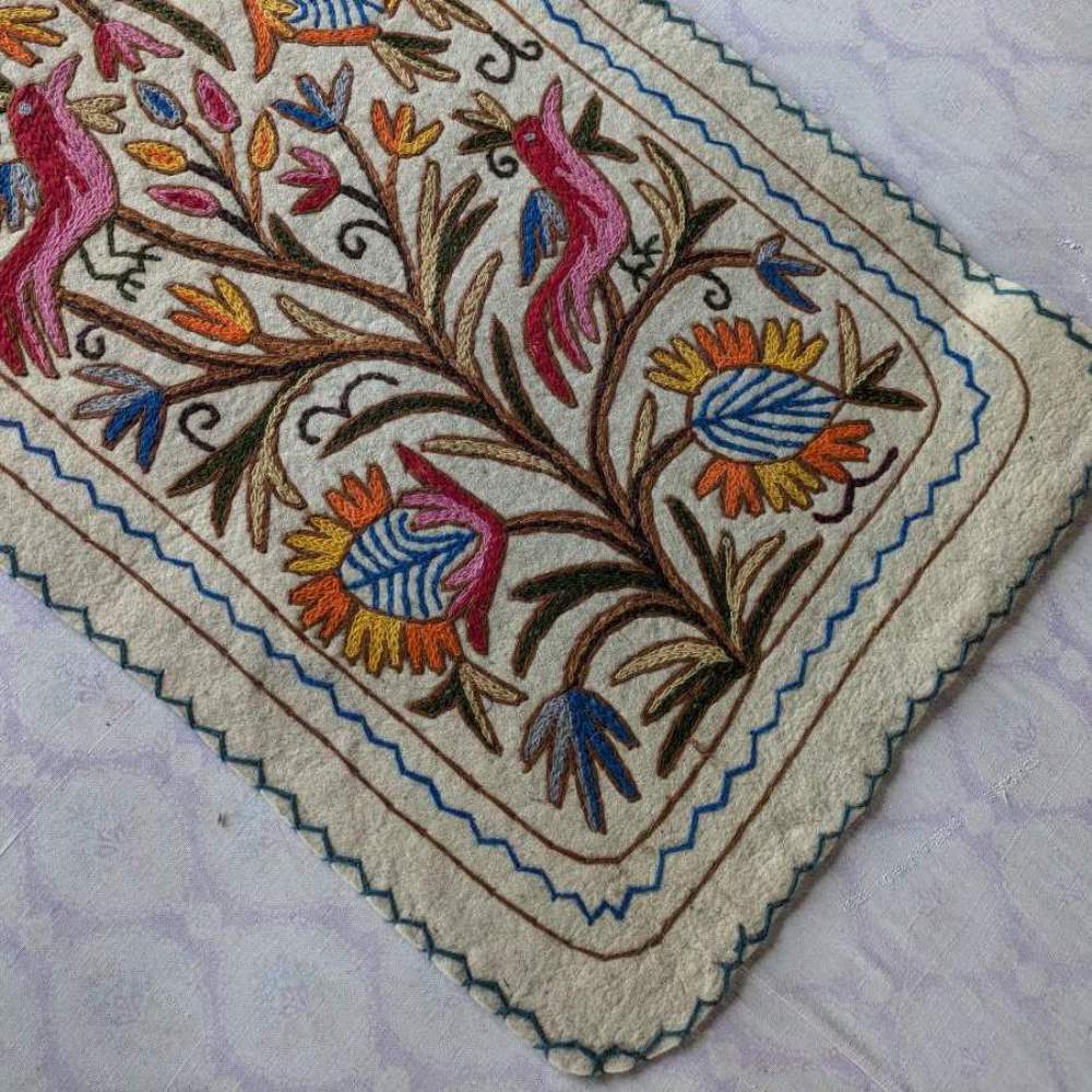 Kashmiri Birdy Embroidered Handmade Namda Runner Rug 6×2ft - Gyawun