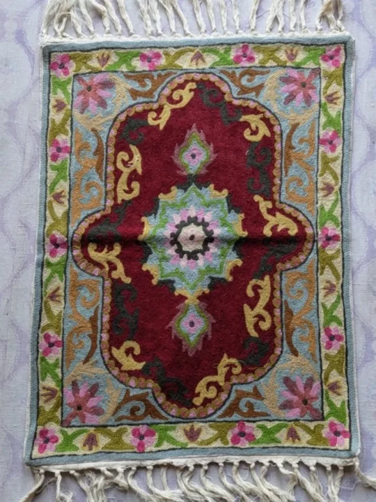 Darzgah Kashmiri Handmade Prayer Mat for Kids with Chain Stitch Work – 1.5 * 2 ft