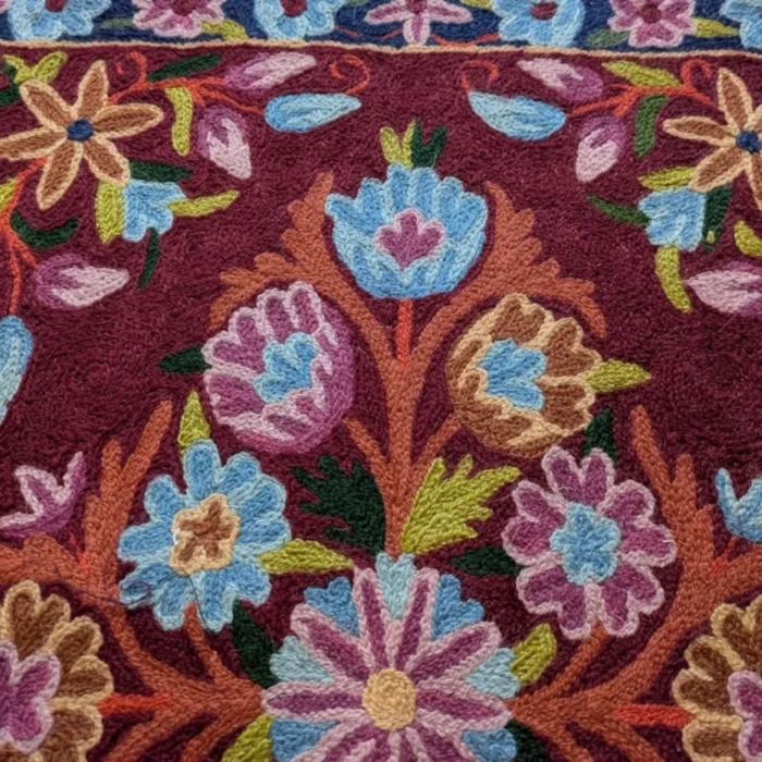 Maroon Versatile Kashmiri Chain-Stitch Rug(1.5ft x 2ft) - Image 2