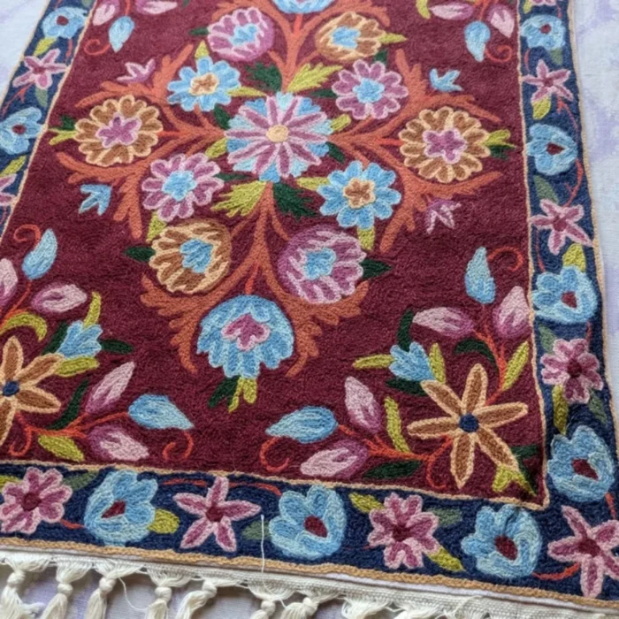 Maroon Versatile Kashmiri Chain-Stitch Rug(1.5ft x 2ft) - Image 4