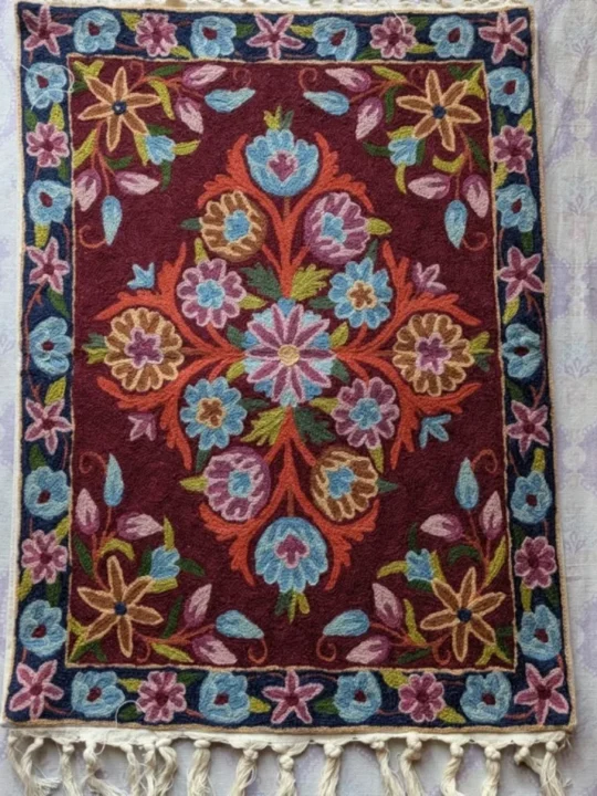 Hamaz Maroon Versatile Kashmiri Chain-Stitch Rug(2ft x 1.5ft)