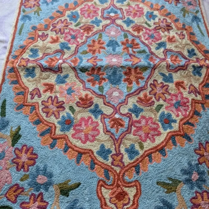 Dargah Handmade Kids' Wool Prayer Mat with Chain Stitch Embroidery(1.5ft x 2ft) - Image 3