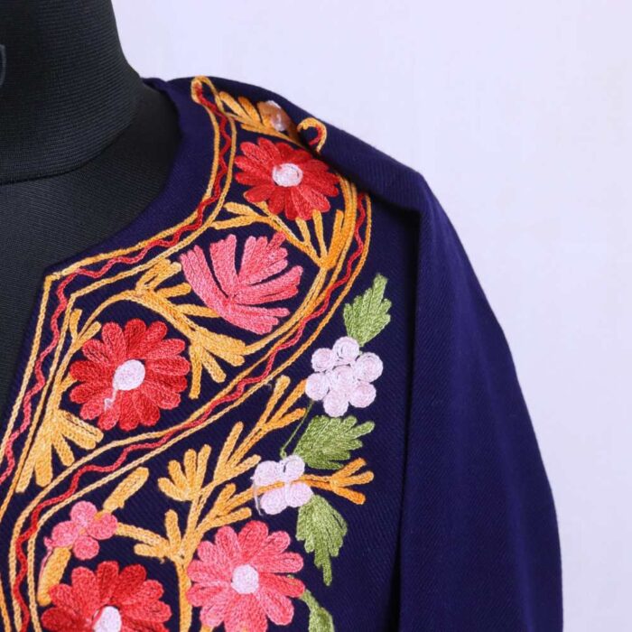 Dark Blue Cashmilon Feran with Aari Embroidery for Women - Image 3