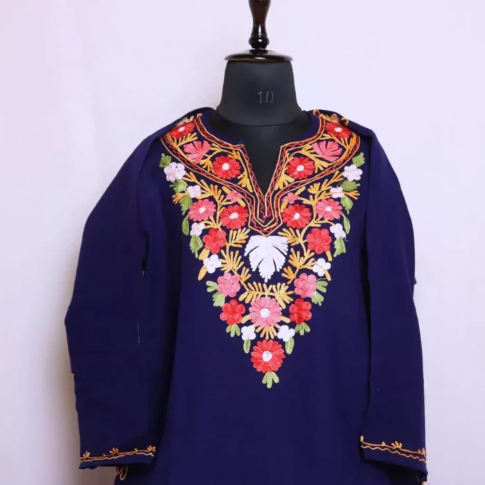 Dark Blue Cashmilon Feran with Aari Embroidery for Women - Image 2