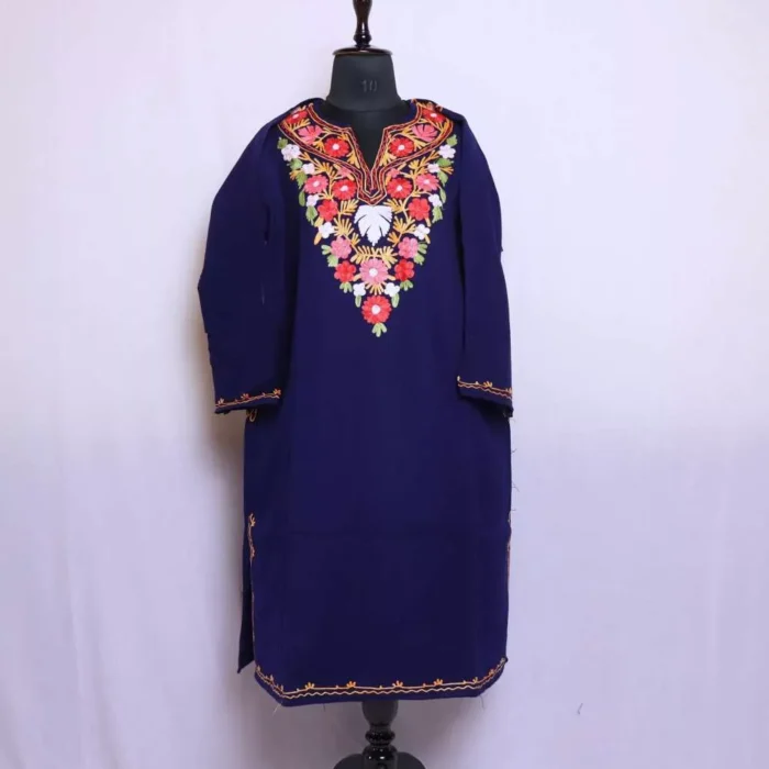 Dark Blue Cashmilon Feran with Aari Embroidery for Women