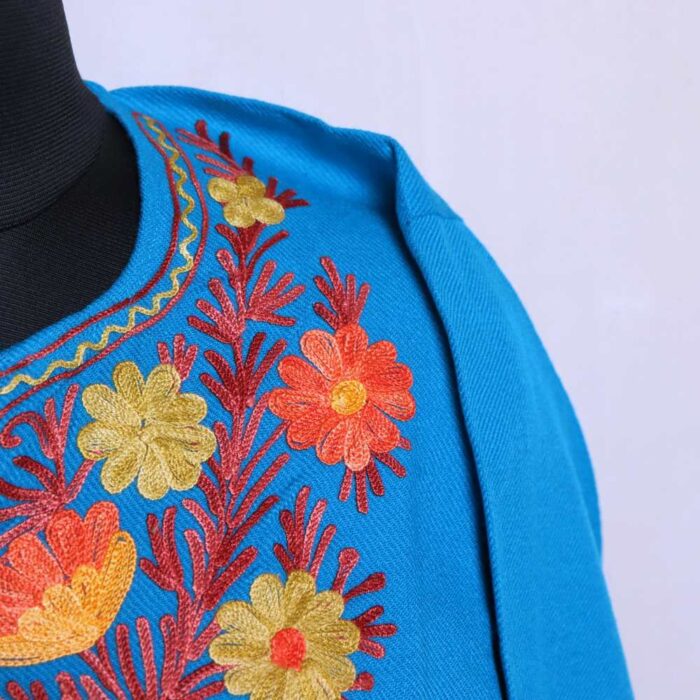 Womens Kashmiri Floral Cashmilon Ferozi Pheran with Aari Embroidery for Women Winter Wear - Image 3