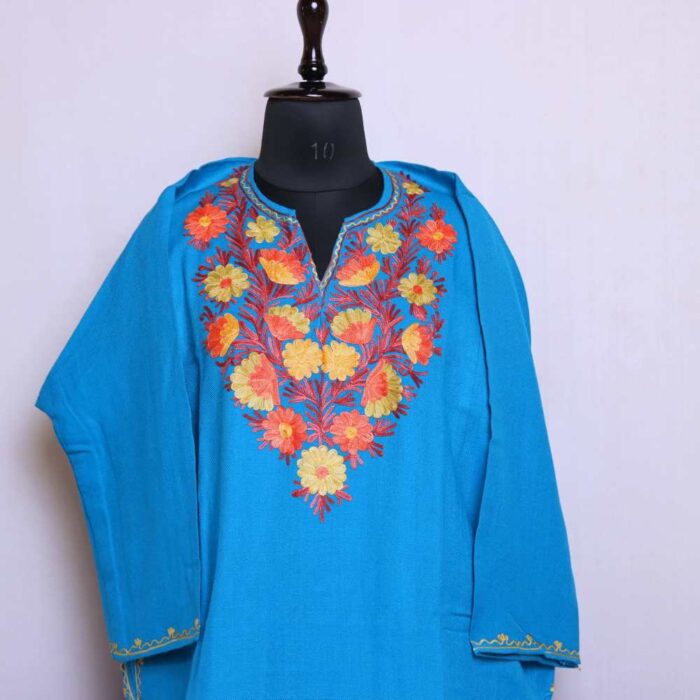 Womens Kashmiri Floral Cashmilon Ferozi Pheran with Aari Embroidery for Women Winter Wear - Image 2