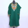 Dark Green Kashmiri Floral Cashmilon Pheran Dress Aari Embroidery for Women Wear