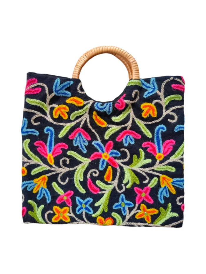 Square Ring Bag Small With Crewel Kashmiri Embroidery - Amayrah