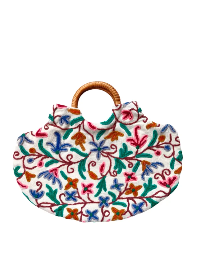 Kashmiri Beautifully Crewel Crafted Handbag | Ring bag Pentagon