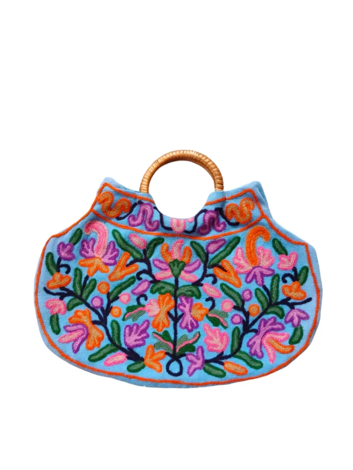 Kashmiri Blue Handbag Crewel Handwork | Ring bag Pentagon