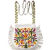 White Kashmiri Sling Bag With Zip and Crewel Hand Embroidery