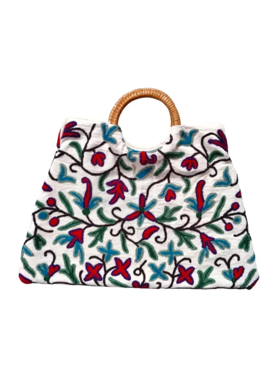White Triangle Ring Bag With Crewel Hand Embroidery (15*12) – Amayrah