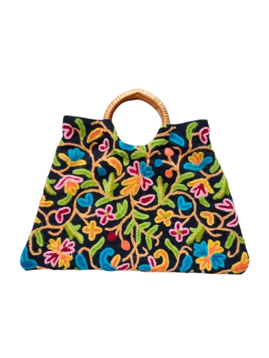 Black Triangle Ring Bag With Crewel Hand Embroidery (15*12) – Amayrah