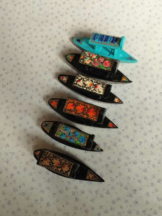 Set of 2 Paper Mache Decorative Shikara Boats of Kashmir
