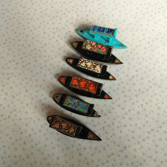 Set of 2 Paper Mache Decorative Shikara Boats of Kashmir