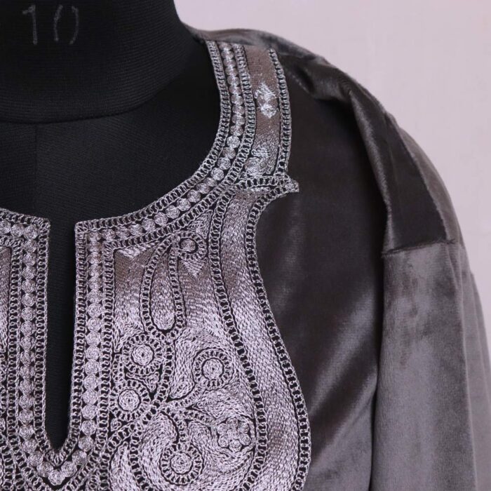 Grey Velvet Tilla Pheran/Phiran Kurta from Kashmir - Iltija - Image 2
