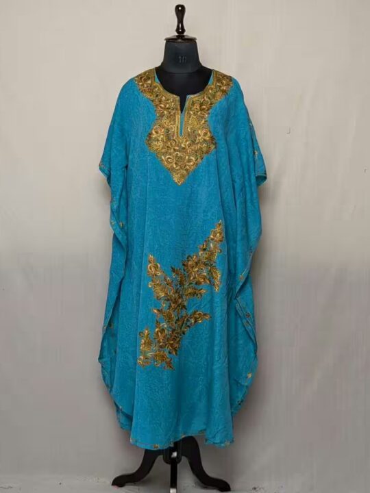Sky Blue Kashmiri Cotton Kaftan- Soft Fabric, Beautiful Aari Handcraft (L: 50)