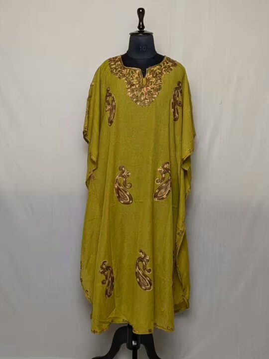 Kashmiri Cotton Kaftan - Midnight Golden Stylish , Aari Embellished Poshak (L: 49)