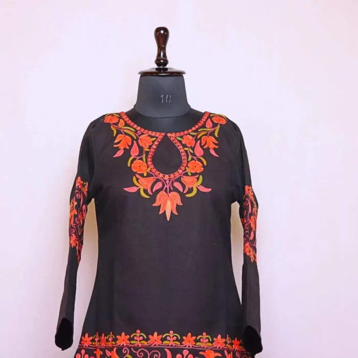 Black Lady Hut Kashmiri Coord Kurta Set for Winter | Very Warm | Maroofa Collection - Image 2