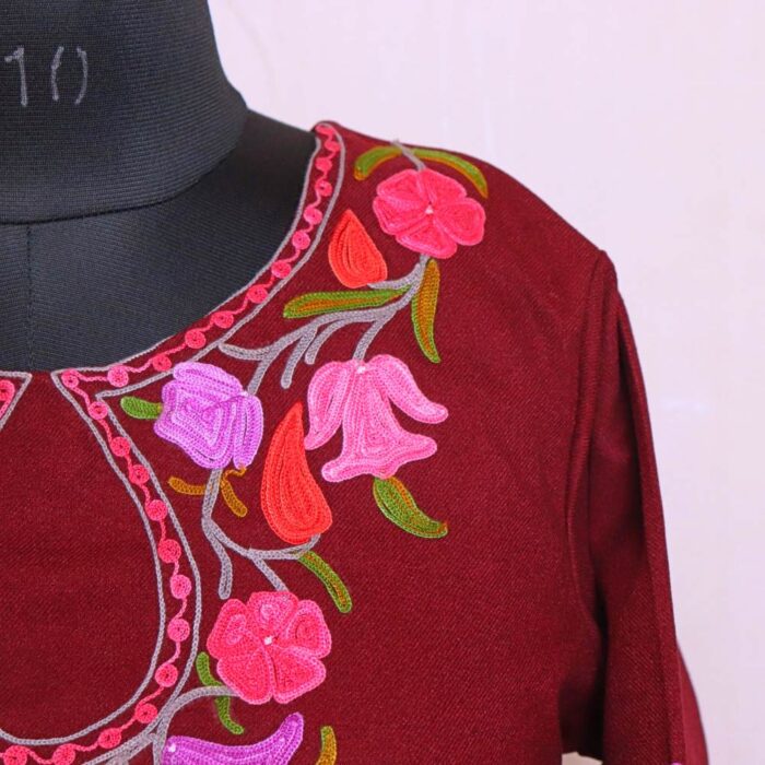 Maroon Warm Tweed Coord Kashmiri Kurta Set | Maroofa Collection - Image 3