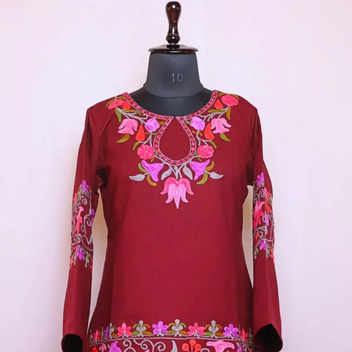 Maroon Warm Tweed Coord Kashmiri Kurta Set | Maroofa Collection - Image 2